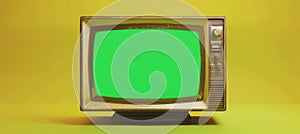 Vintage crt tv with glowing green screen, nostalgic retro set on plain background