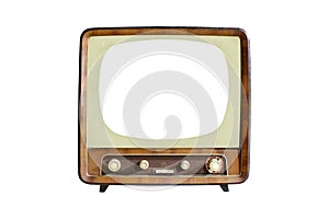 Vintage CRT TV set with blank screen isolated on white photo