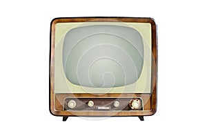 Vintage CRT TV set isolated on white background photo