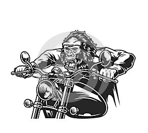 Vintage cruel gorilla head moto rider photo