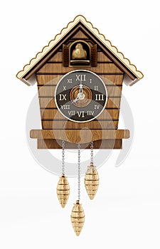 Vintage cuckoo clock isolated on white background. 3D illustration