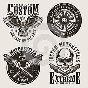 Vintage custom motorcycle badges set