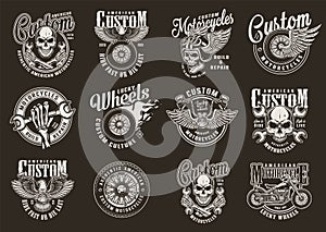 Vintage custom motorcycle emblems