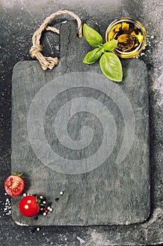 Vintage cutting board and fresh ingredients