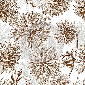 Vintage dahlia flowers seamless pattern