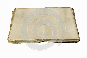 Old damaged book with empty pages for copy space and add text isolated on white background