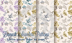 Vintage damask patterns set collection Vector. Old 30s style decoration texture
