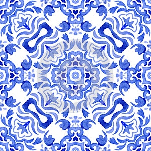 Vintage damask seamless ornamental watercolor arabesque paint tile design pattern for fabric photo