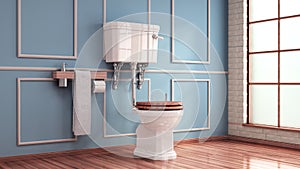 Vintage darck tones empty restroom 3d render image