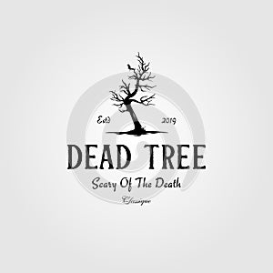 Vintage dead tree logo , alone bird silhouette design illustration