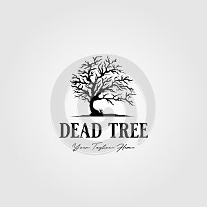 Vintage dead tree logo , alone bird silhouette design illustration