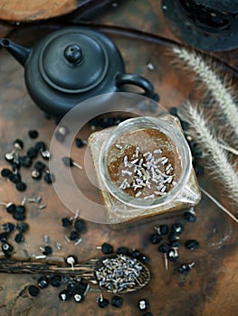 Vintage decorated jar of lavender honey