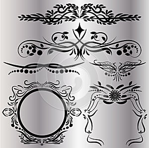 Vintage Decorations Elements Flourishes Calligraphic Ornaments and Frames Black background