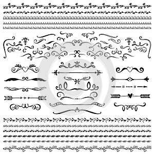 Vintage decorative curls and swirls collection. Hand drawn vector design elements on blackboard.