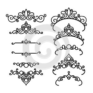 Vintage decorative diadems and vignettes on white