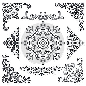 Vintage decorative floral corner design elements