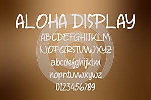Vintage decorative font with label design and background pattern.