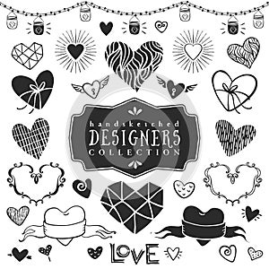 Vintage decorative hearts collection. Hand drawn vector design