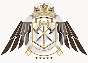 Vintage decorative heraldic vector emblem composed using eagle w