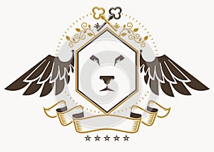 Vintage decorative heraldic vector emblem composed using eagle w
