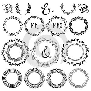 Vintage decorative wreaths and laurels with lettering.