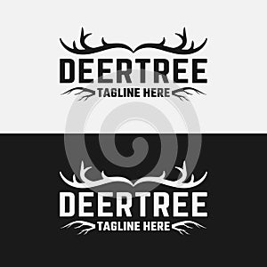 Vintage Deer Antler and Tree Root Badge Emblem Logo Design Template