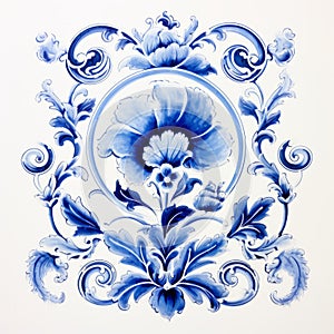 Vintage Delft Tile: Blue And White Floral Watercolor Pattern