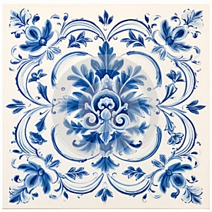 Vintage Delft Tile With Rococo-inspired Floral Design