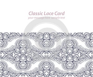 Vintage delicate Lace card. Handmade ornament for invitations, prints, decor, greetingcards. Vector illustration