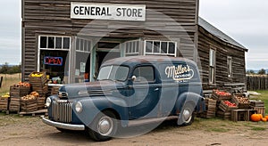 Vintage Delivery Van at a Rustic General Store