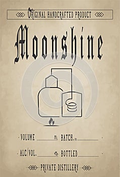 Vintage design of alcohol label. Moonshine with ethnic elements. photo