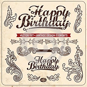 Vintage design elements. Happy Birthday