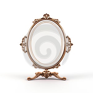 Vintage design, gold decorative frame mirror isolated on white background