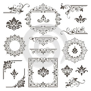 Vintage design lace borders monogram and corners, dividers Vector set art deco floral ornaments elements