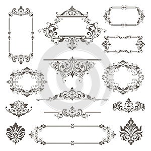 Vintage design lace borders monogram and corners, dividers Vector set art deco floral ornaments elements