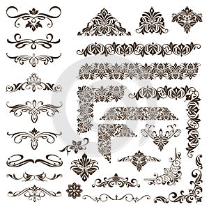 Vintage design lace borders monogram logo and   corners Vector set art deco floral ornaments   elements