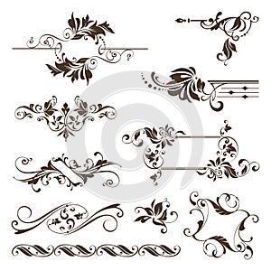 Vintage design lace borders monogram logo and   corners Vector set art deco floral ornaments   elements