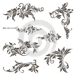 Vintage design lace borders monogram logo and   corners Vector set art deco floral ornaments   elements