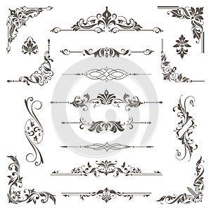 Vintage design lace borders monogram logo and   corners Vector set art deco floral ornaments   elements