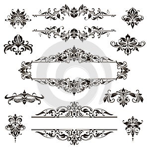 Vintage design lace borders monogram logo and   corners Vector set art deco floral ornaments   elements