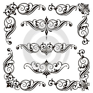 Vintage design lace borders monogram logo and   corners Vector set art deco floral ornaments   elements