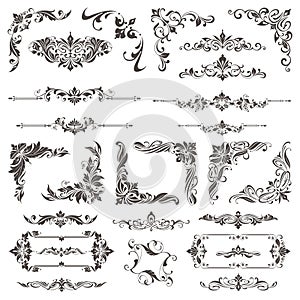 Vintage design lace borders monogram logo and   corners Vector set art deco floral ornaments   elements