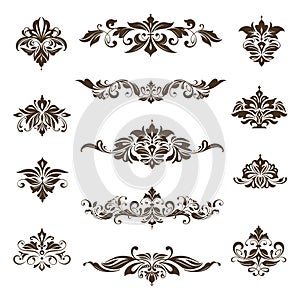 Vintage design lace borders monogram logo and   corners Vector set art deco floral ornaments   elements