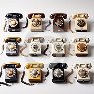 Vintage Desk Phones on white back ground