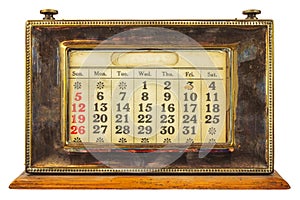 Vintage desktop calendar isolated on white