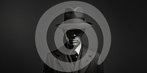 Vintage Detective In Signature Hat Stands Out Against Moody Black And White Backdrop