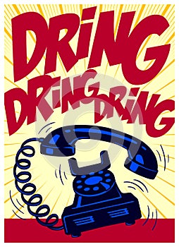 Vintage dial phone ringing loudly pop art comics style vector illustration