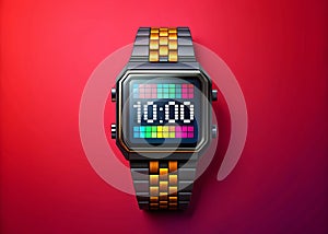 Vintage Digital Clock Face 11 OClock Pixel Art Design Element for Retro Website App or Game Graphics Perfect photo