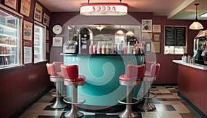 Vintage Diner Interior with Soda Counter