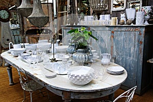 vintage dinning room and table with crockery